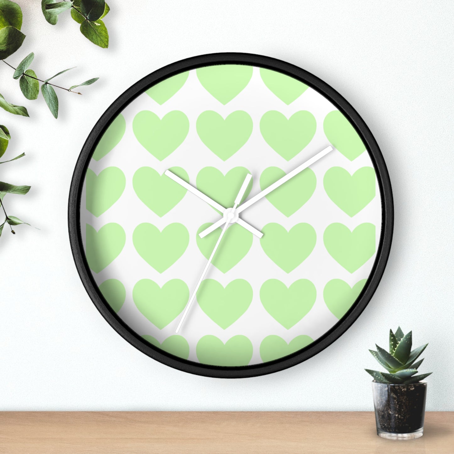 Mint Green Hearts Wall Clock – Whimsical Timepiece for Dorms & Duck Lovers
