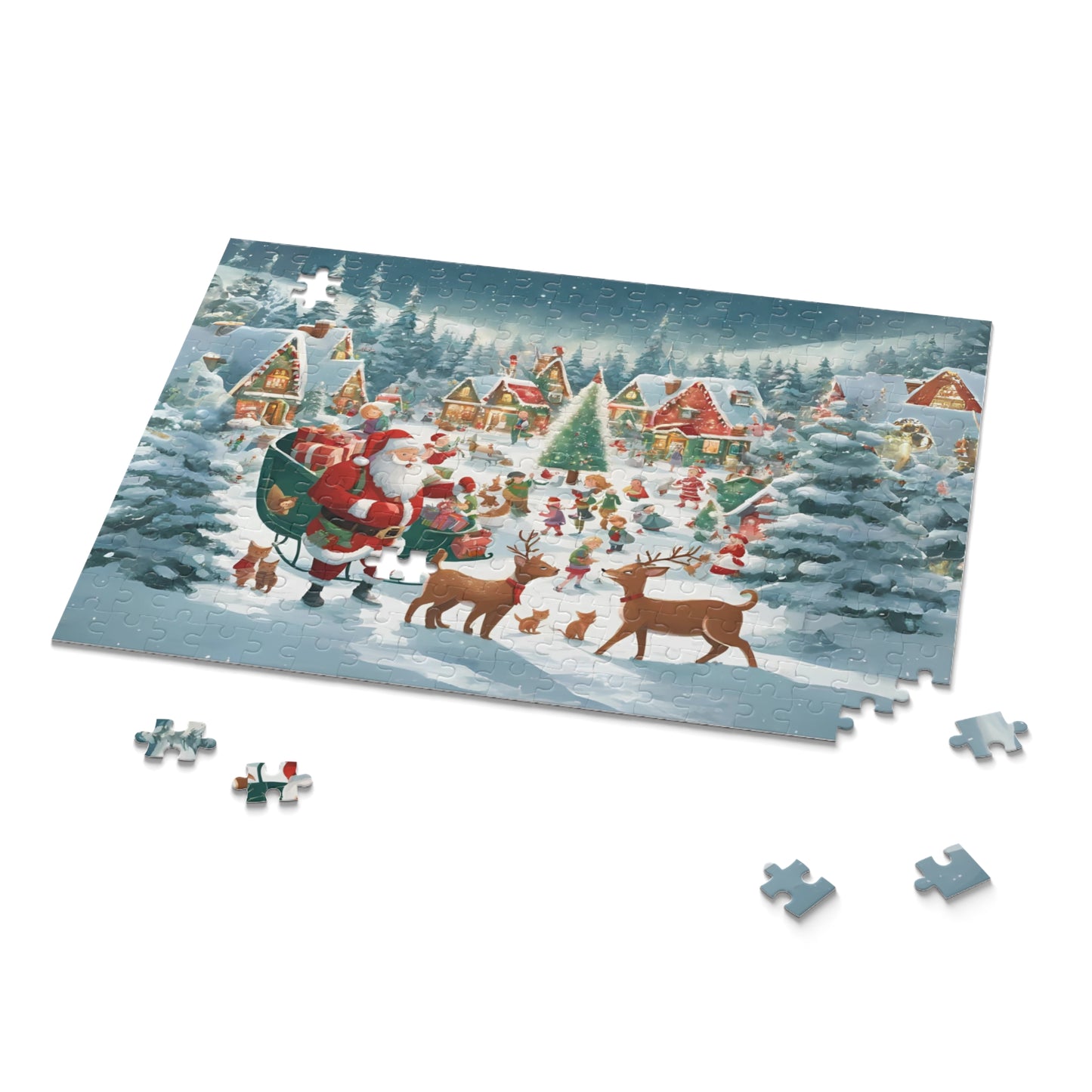 Santa's Sleigh Christmas Puzzle Reindeer Santa Puzzle Snowy Village Christmas Puzzle Christmas Gift Puzzle Fun Puzzle Christmas