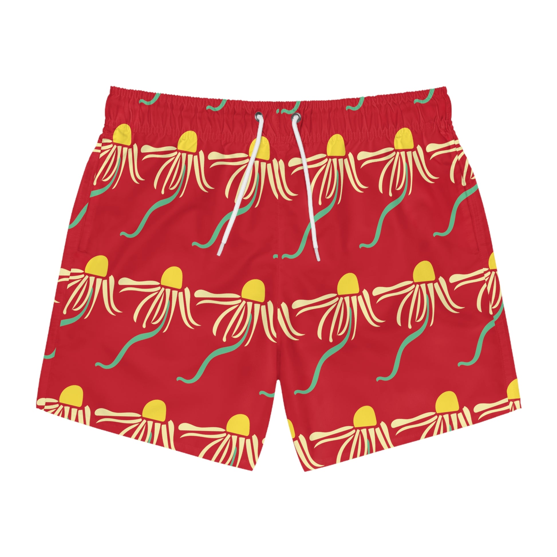 Red Dizzy Daisy Swim Trunks Cute Boho Men's Swim Apparel Western Floral Psychedelic Daisy Red Men's Swim Trunks & Apparel
