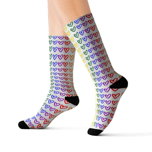 Rainbow Hearts Pride Crew Socks LGBTQ Pride Rainbow Crew Socks Hearts Crew Socks Gay Pride Rainbow Hearts