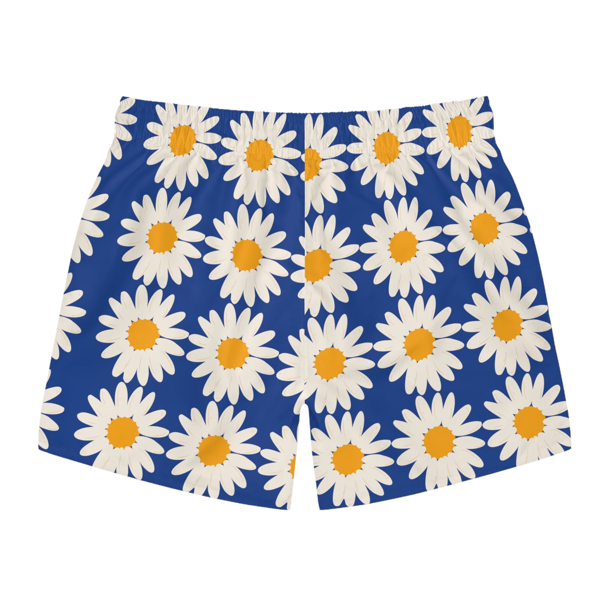 White Daisy Dark Blue Men's Swim Trunks Floral Daisies Men's Swim Apparel Boho Swim Trunks Men's Summer Swim Apparel Daisy Swim