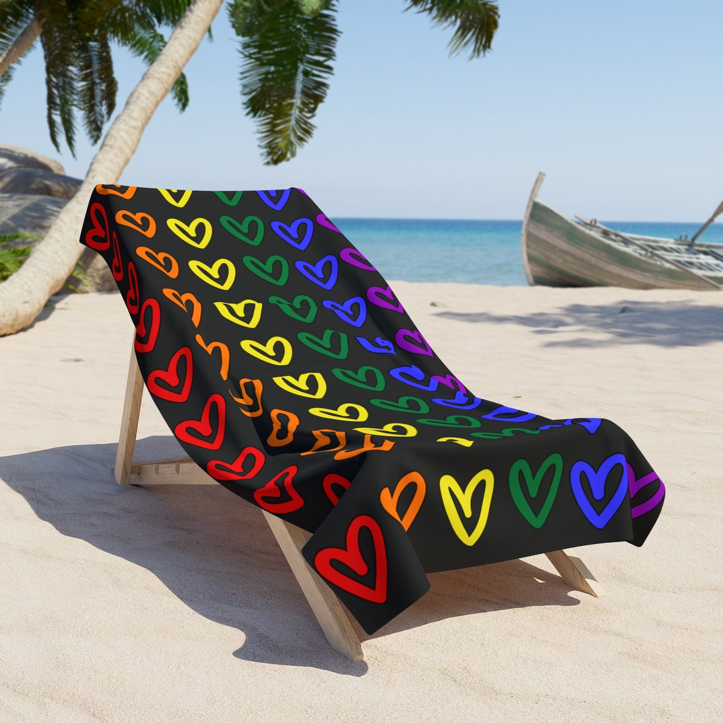 Rainbow Hearts Black Beach Towel LGBTQ Pride Beach Towel Rainbow Hearts Black Towel Beach Gay Pride Beach Rainbow Hearts Towel
