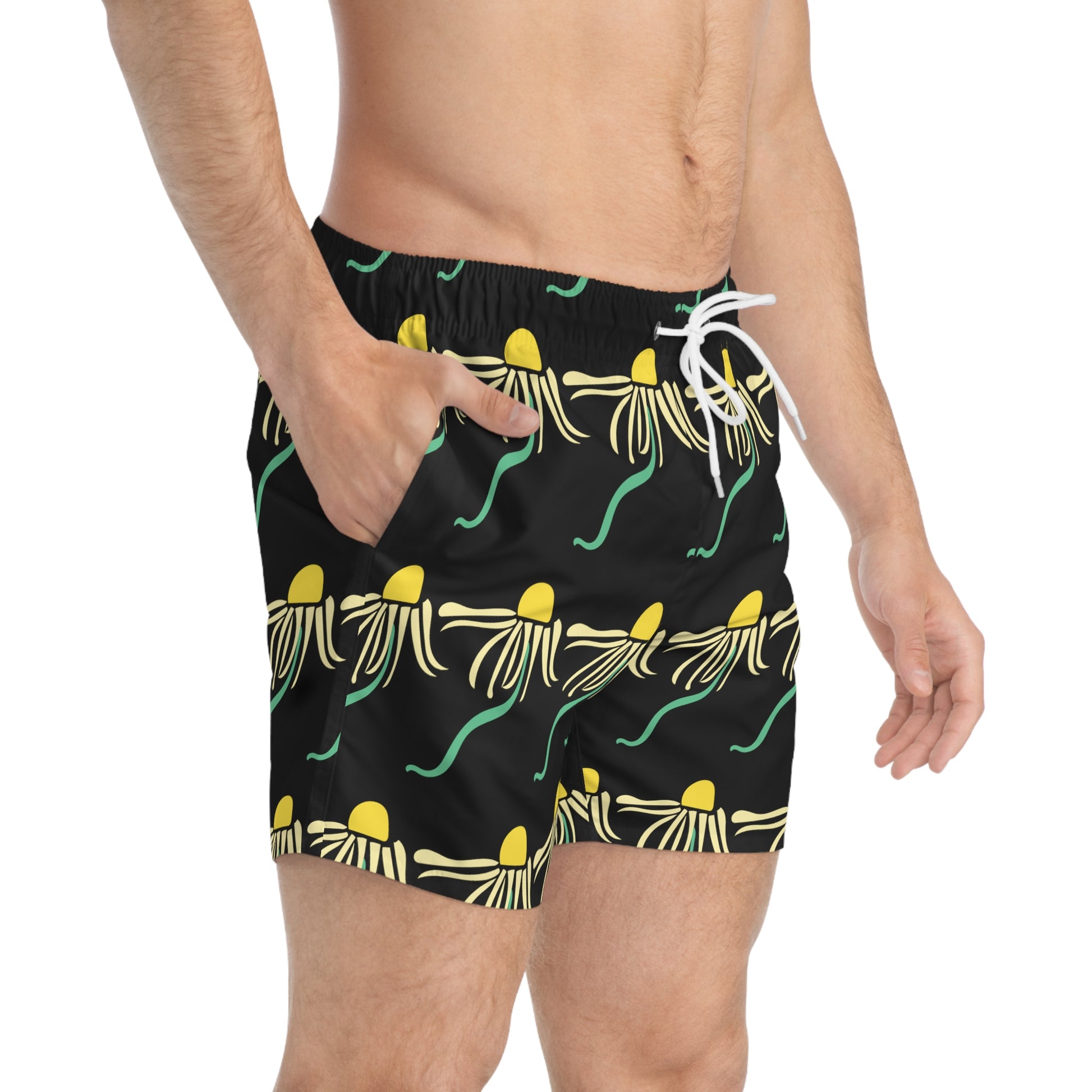 Black Dizzy Daisy Men's Swim Trunks Boho Floral Swim Apparel Men's Psychedelic Daisies Floral Men's Swim Apparel Funky Floral Men's Swim