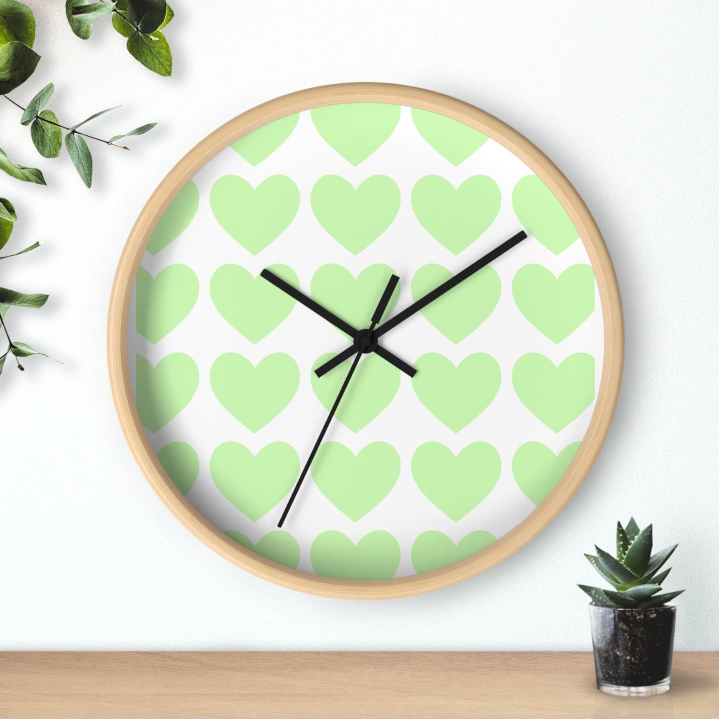 Mint Green Hearts Wall Clock – Whimsical Timepiece for Dorms & Duck Lovers