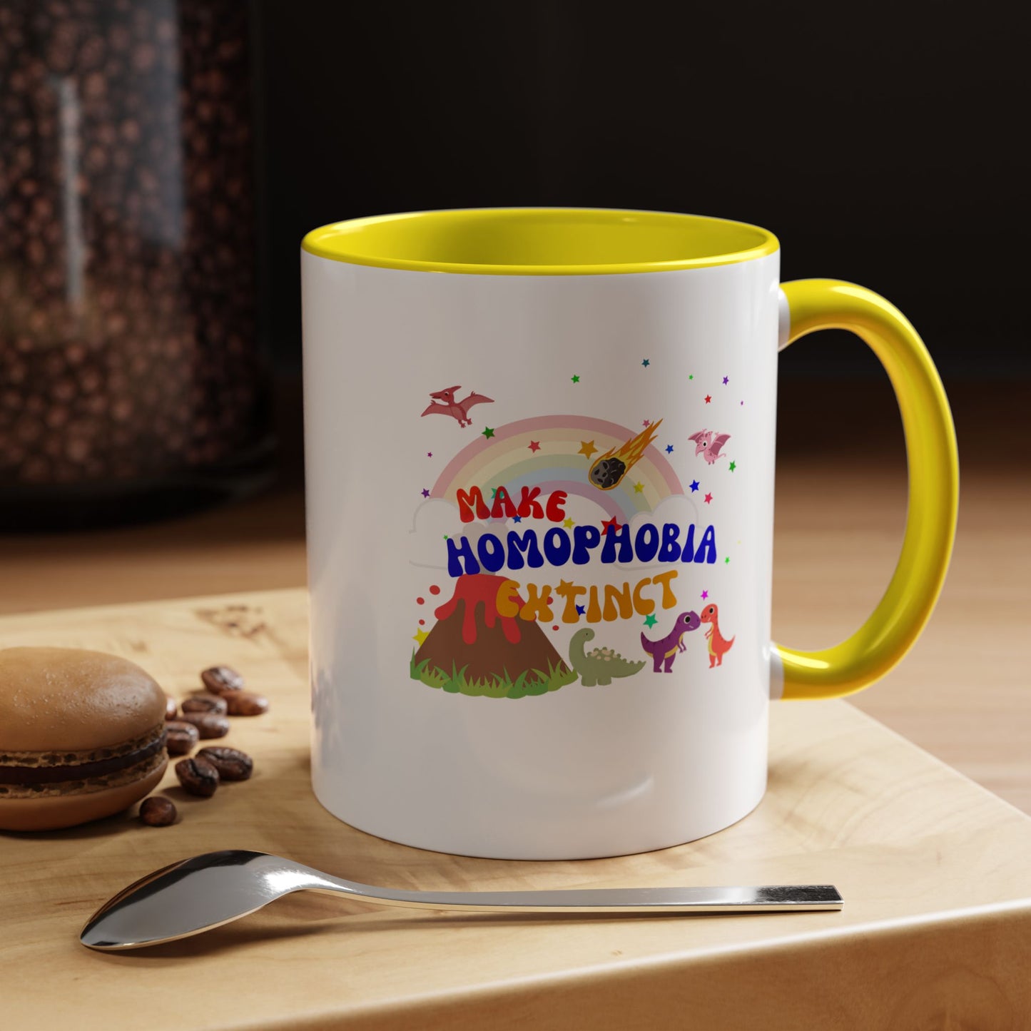 "Make Homophobia Extinct" Pride Dinosaur Coffee Mug – Fun & Bold LGBTQ+ Drinkware