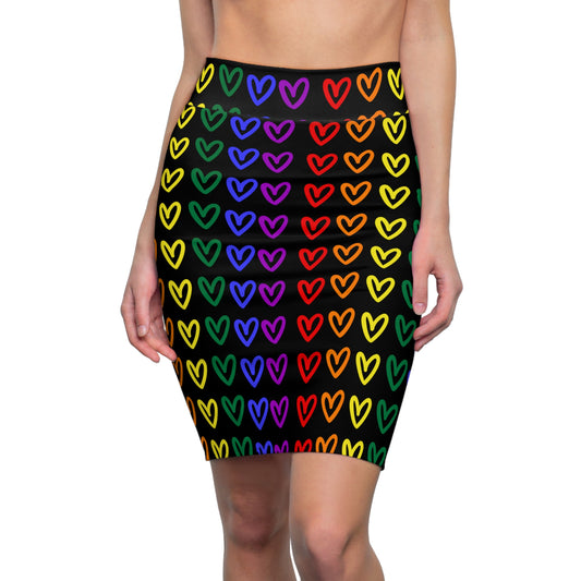Rainbow Hearts Pride Women's Pencil Skirt LGBTQ Pride Skirt Rainbow Hearts Lesbian Pride Women's Rainbow Hearts Skirt Pride Gay Rainbow Hearts Skirt
