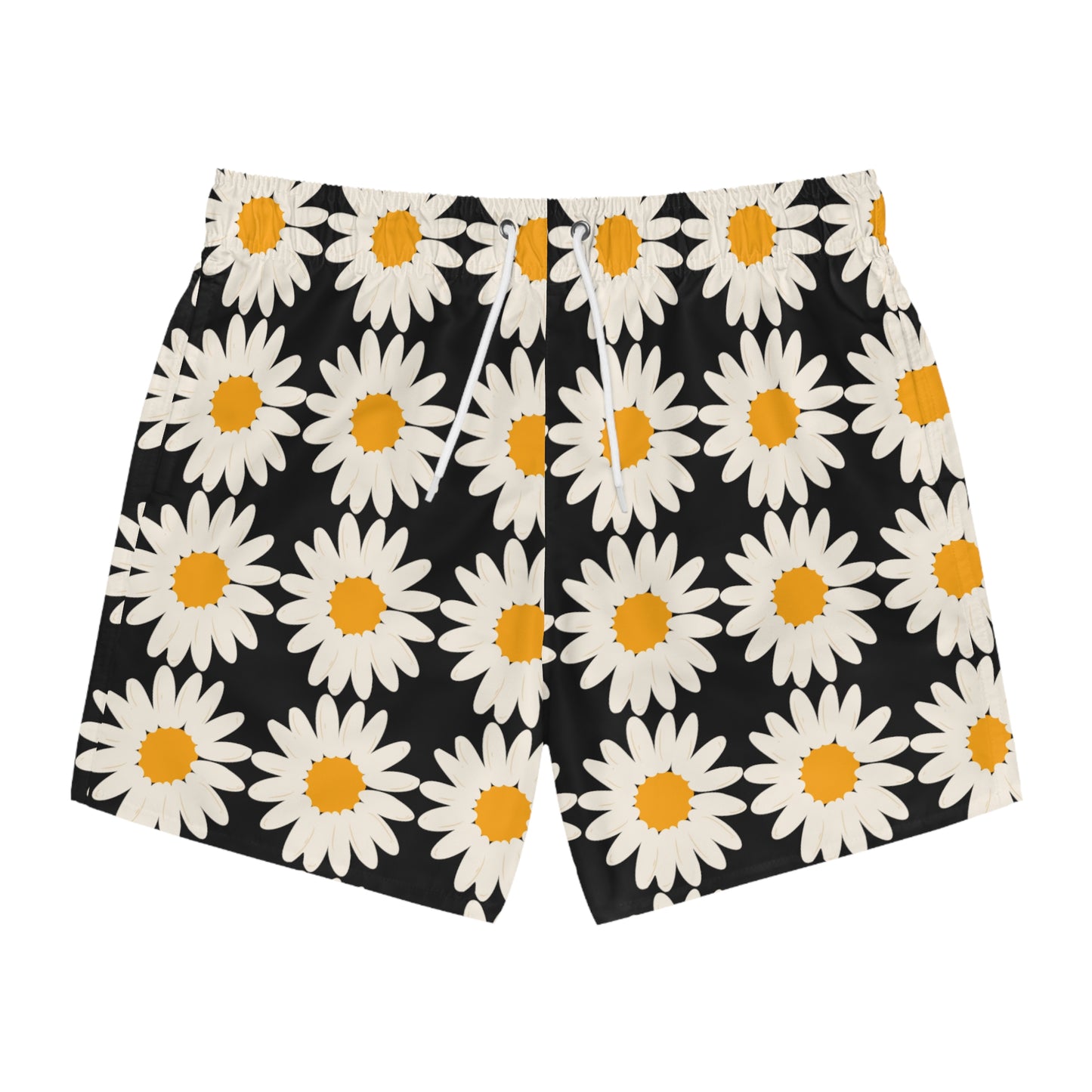 Mens Swim Trunks Floral Black Daisies Summer Boho Swim Men's Swim Trunks Black Daisy Floral Boho Swim Apparel Summer Pool Party Daisy Swim