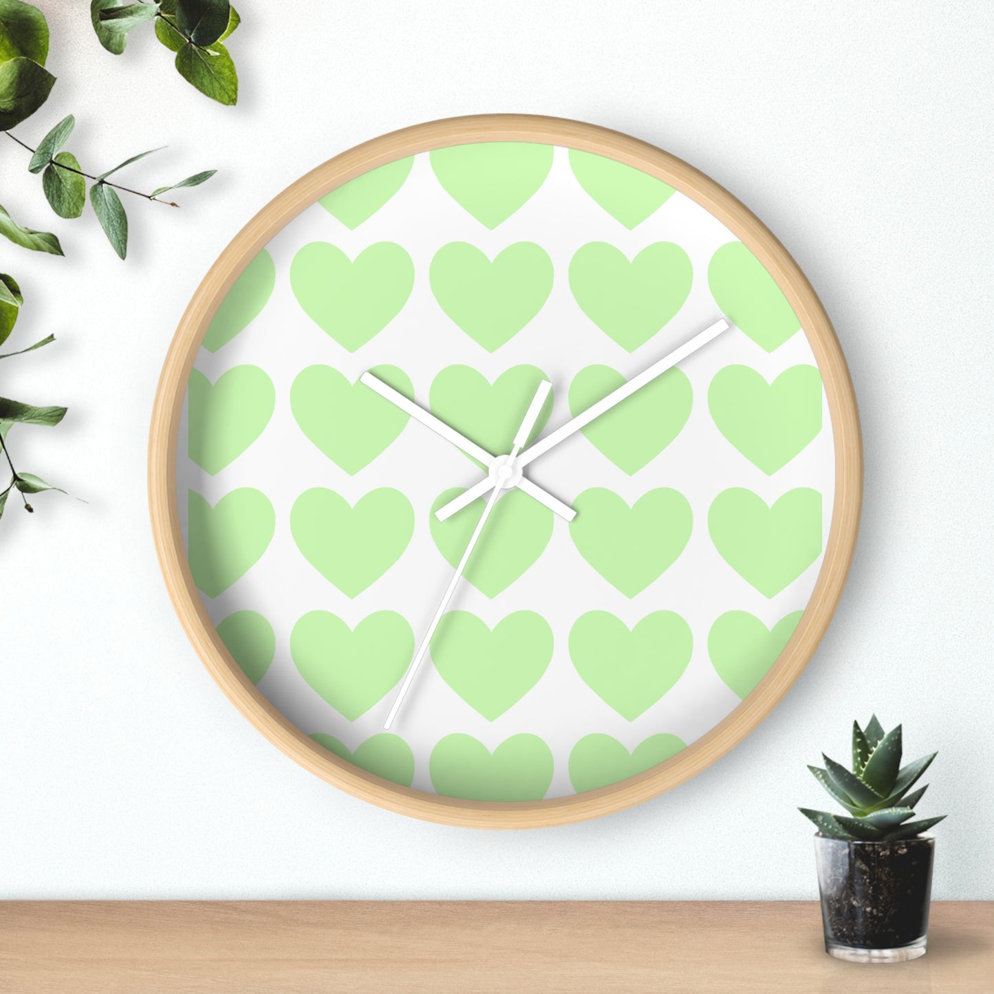 Mint Green Hearts Wall Clock – Whimsical Timepiece for Dorms & Duck Lovers