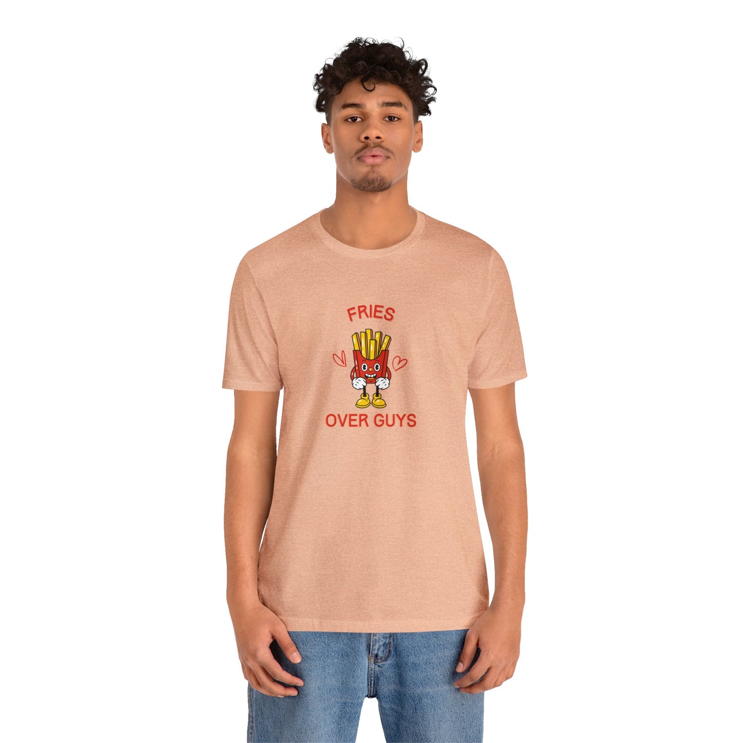 Fries over Guys T-Shirt Funny Food Tee Shirts Anti Valentines Day Apparel Fries over Guys Crewneck Tee Shirts Funny Food Shirts Anti Valentines Day Club