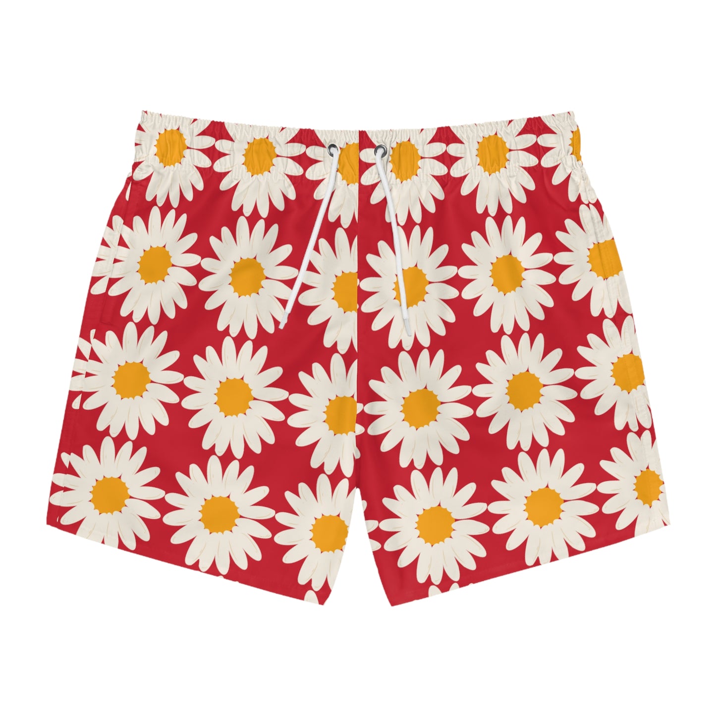 Mens Red Daisy Swim Trunks Summer Mens Swim Floral Daisies Boho Floral Men's Swim Trunks Pool Party Men's Swim Apparel Red Floral Swim
