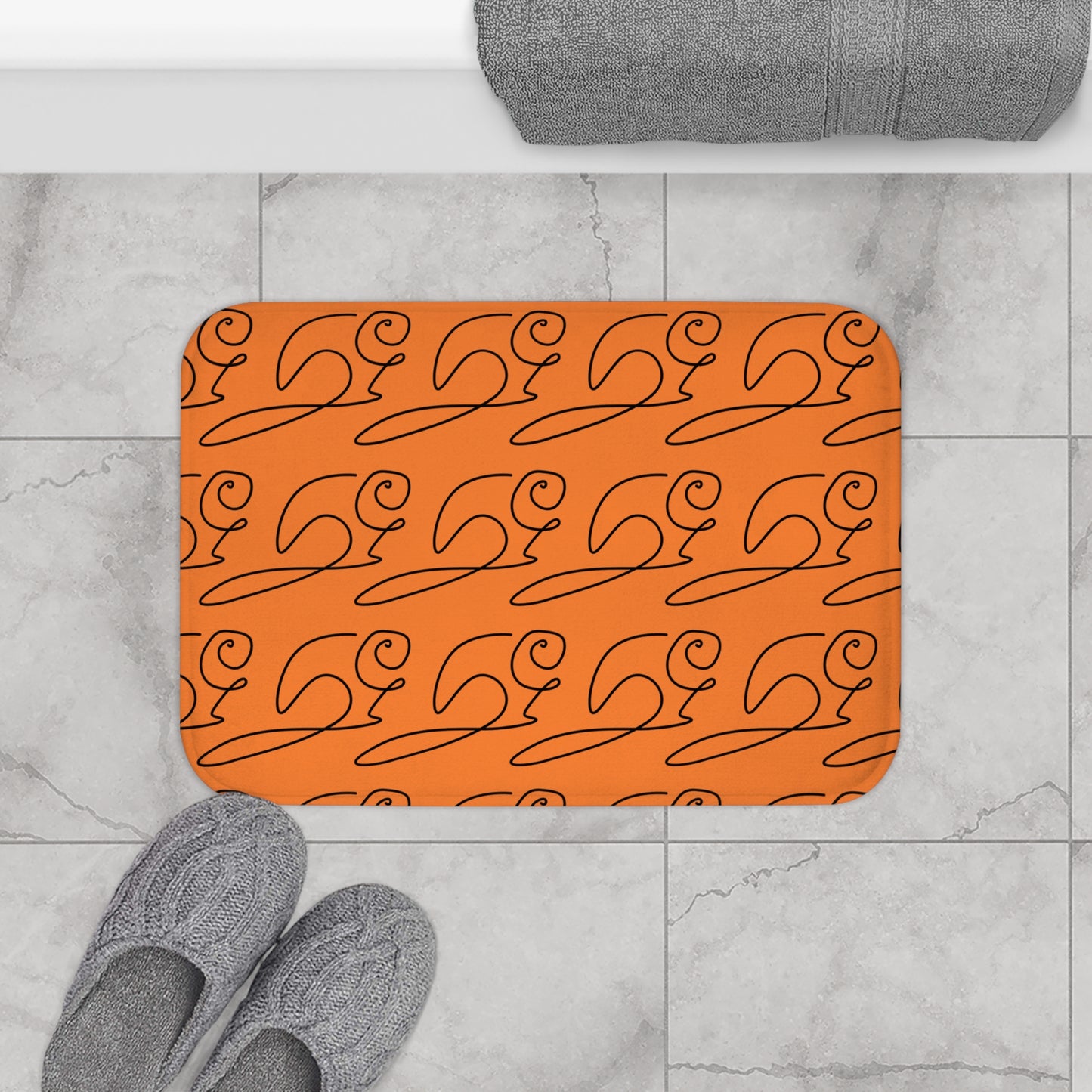 Stylish Abstract Orange Bath Mat, Perfect for Home Decor, Bathroom, Housewarming Gift, Modern Aesthetic, Eco-Friendly
