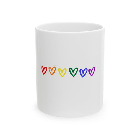 Rainbow Hearts Gay Pride Ceramic Coffee Mug LGBTQ Pride Rainbow Hearts Lesbian Pride Mug Coffee Pride Month Hearts Rainbow Coffee Mug front 