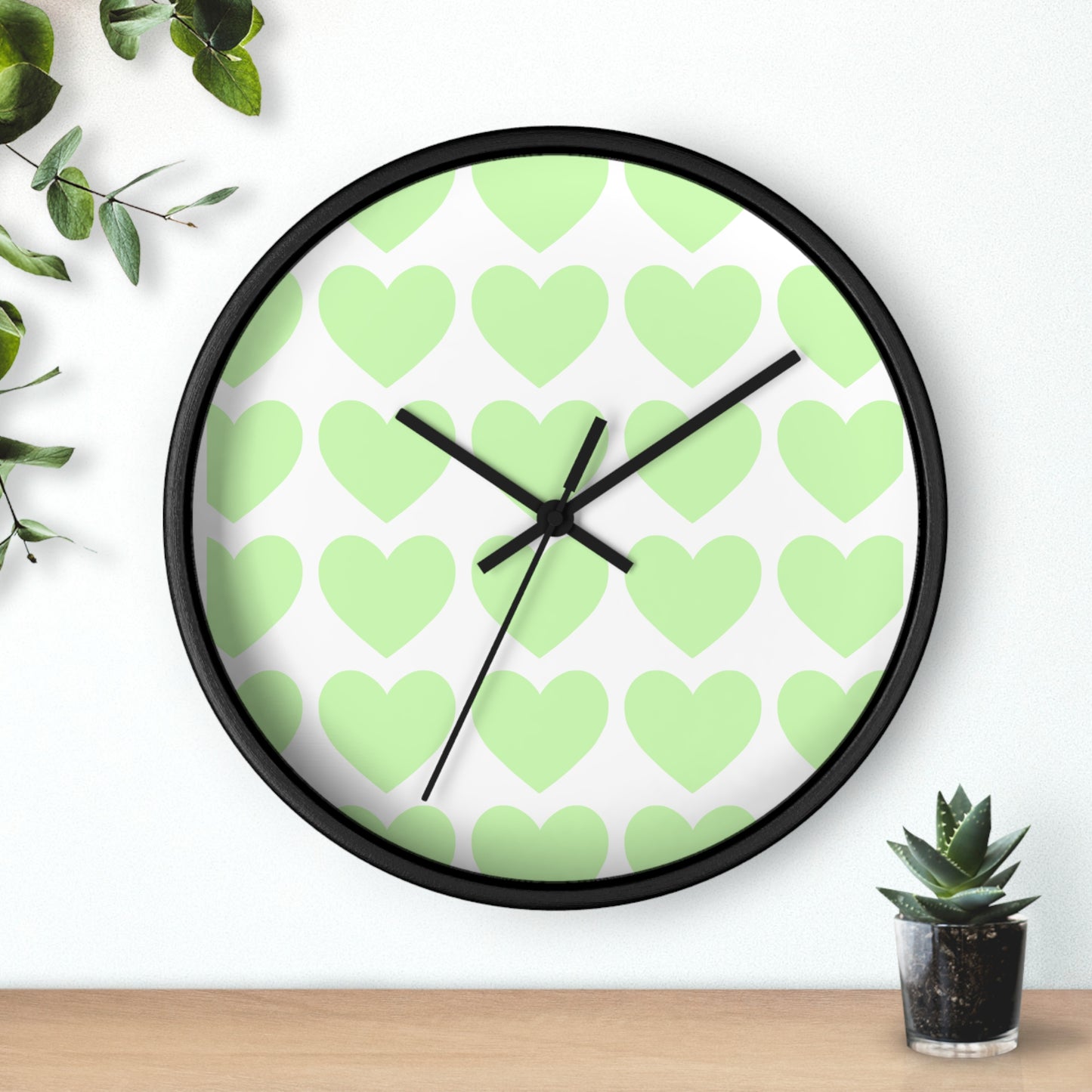 Mint Green Hearts Wall Clock – Whimsical Timepiece for Dorms & Duck Lovers