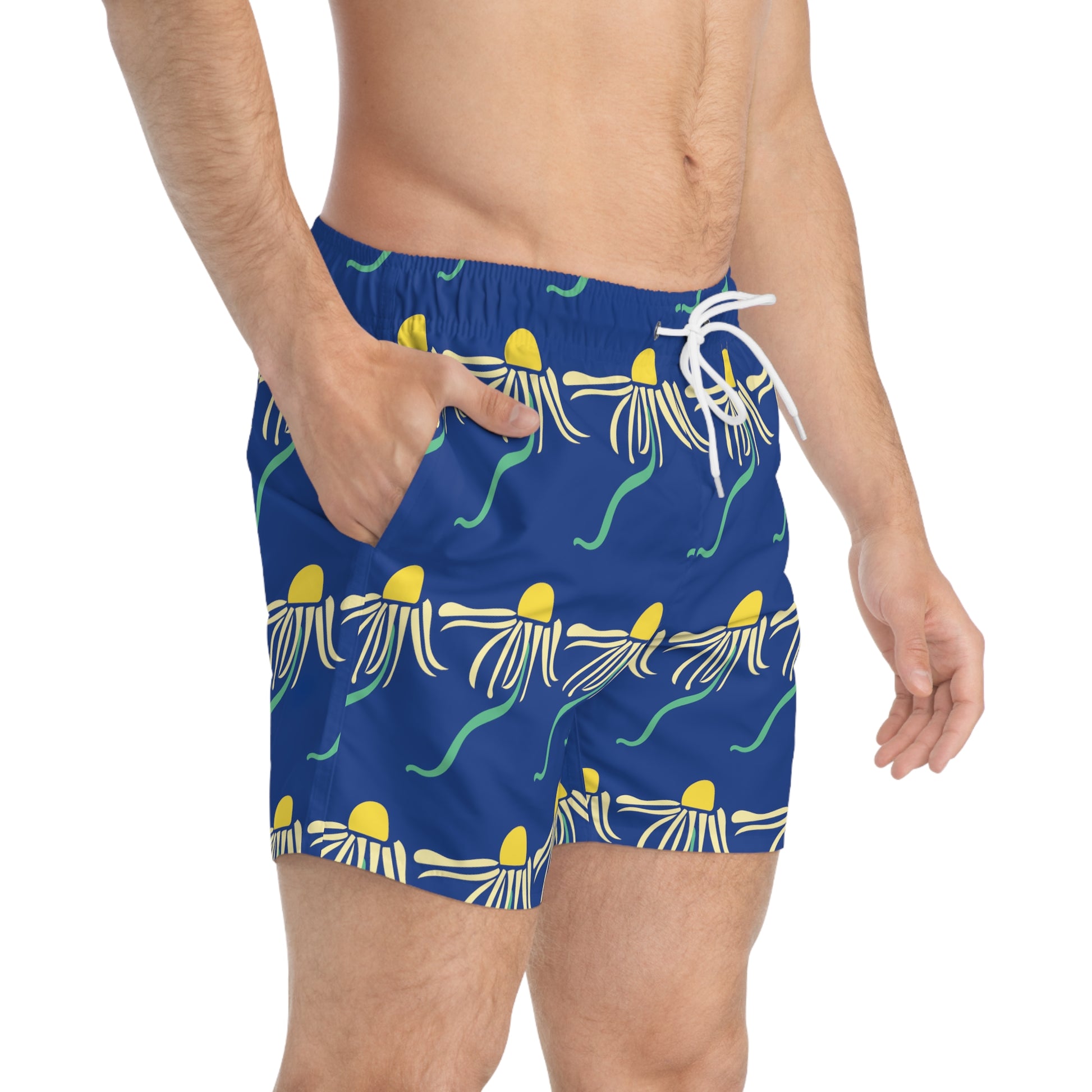 Blue White Daisy Swim Trunks Psychedelic Daisies Blue Swim Trunks Funky Men's Swim Apparel Floral Boho Swim Trunks Men