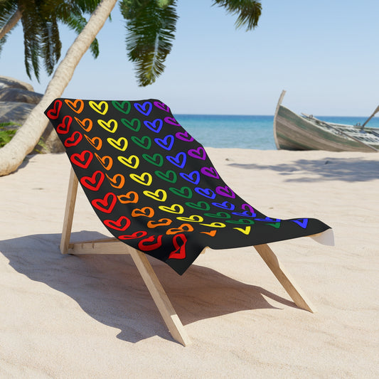 Rainbow Hearts Black Beach Towel LGBTQ Pride Beach Towel Rainbow Hearts Black Towel Beach Gay Pride Beach Rainbow Hearts Towel