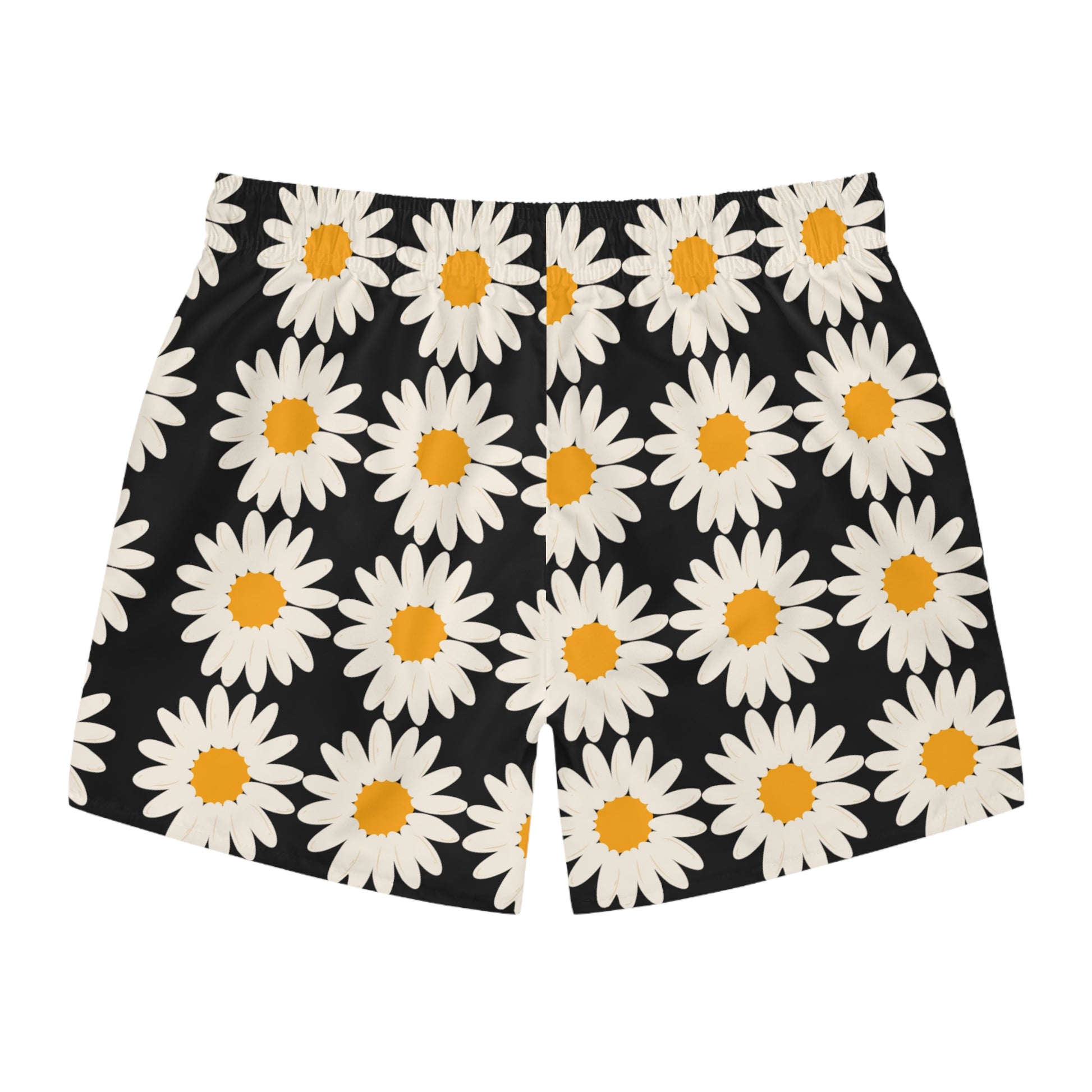 Mens Swim Trunks Floral Black Daisies Summer Boho Swim Men's Swim Trunks Black Daisy Floral Boho Swim Apparel Summer Pool Party Daisy Swim