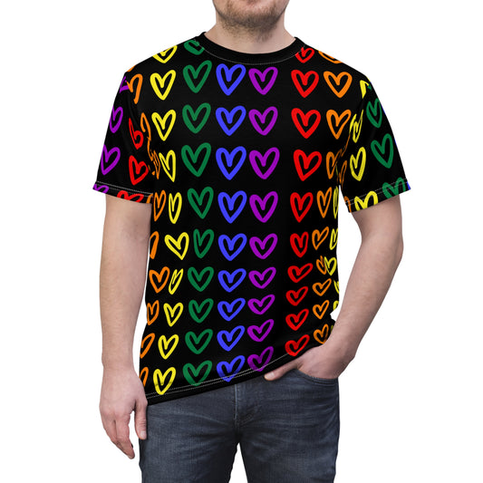Men's Gay Pride Rainbow Hearts Black T-Shirt LGBTQ Pride T-shirt Rainbow Hearts Gay Pride Shirt Black Rainbow Hearts Pride Tee Shirt Rainbow