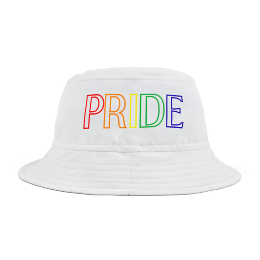 Pride Rainbow White Bucket Hat LGBTQ Pride Rainbow Hat Bucket Cute Pride Lesbian Rainbow Bucket Hat Celebrate Pride LGBTQ Bucket Hat Rainbow front 
