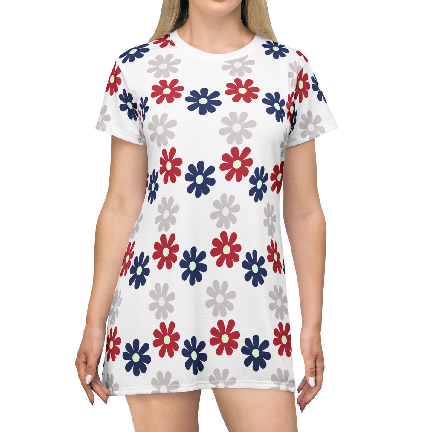 Floral Freedom T-Shirt Dress – Patriotic & Summer-Ready