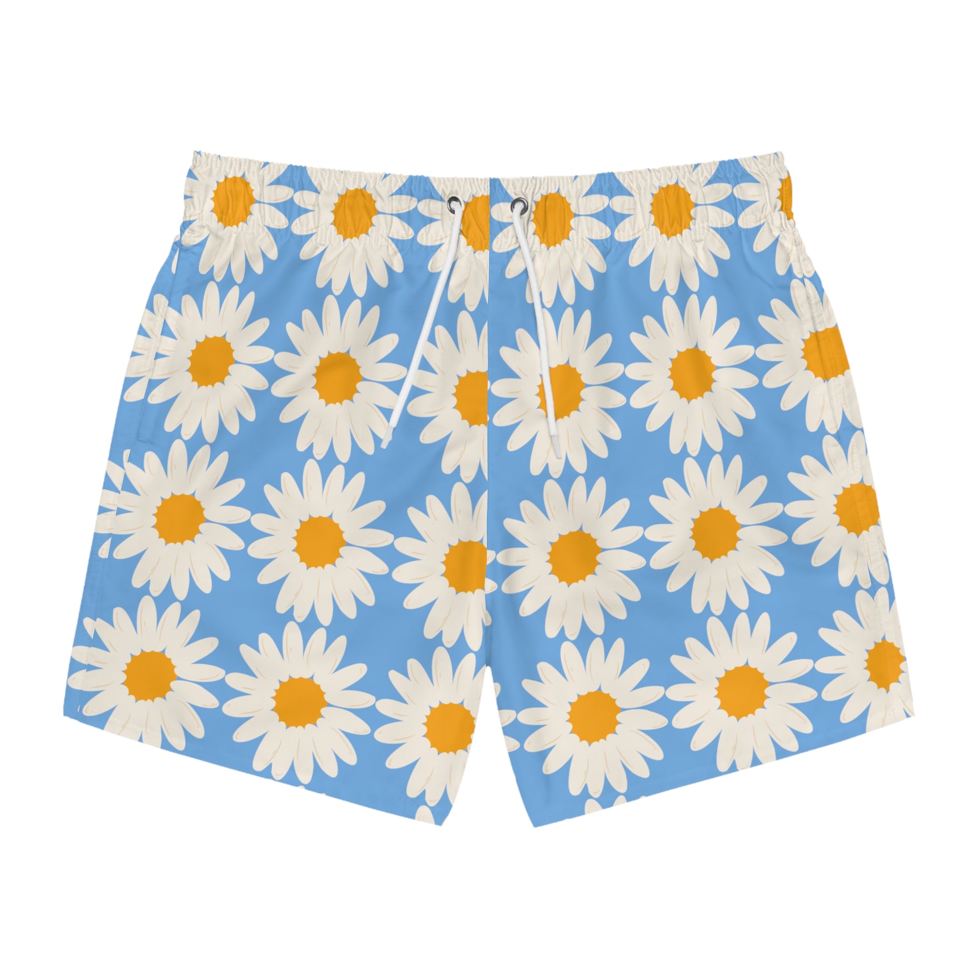 Sky Blue Daisy Men's Swim Trunks Floral Light Blue Men's Swim Trunks Floral Men's Summer Swim Apparel Light Blue Daisies