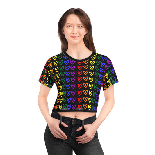 Rainbow Hearts Pride Crop Tee LGBTQ Pride Crop Top Rainbow Hearts gay Pride Rainbow Hearts Crop Top Lesbian Pride Rainbow Hearts Crop Top front 