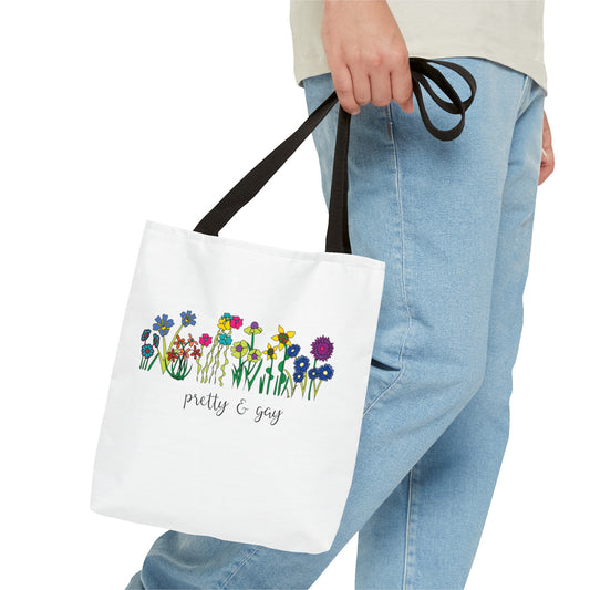 Pretty and gay tote bag LGBTQ Pride Floral Tote Bag Floral Bag Pretty and Gay Bag Grocery Bag Gay Pride Pretty and Gay Lesbian Pride Tote Bag Floral