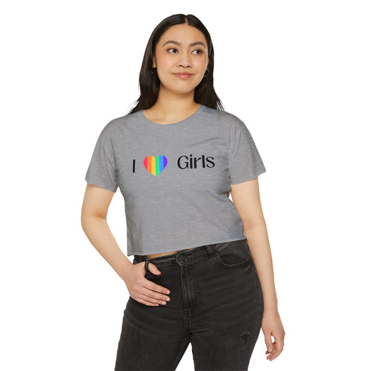 I love Girls Women's Festival Pride Crop Top LGBTQ I love girls crop top pride lesbian rainbow heart I love girls gay pride crop top