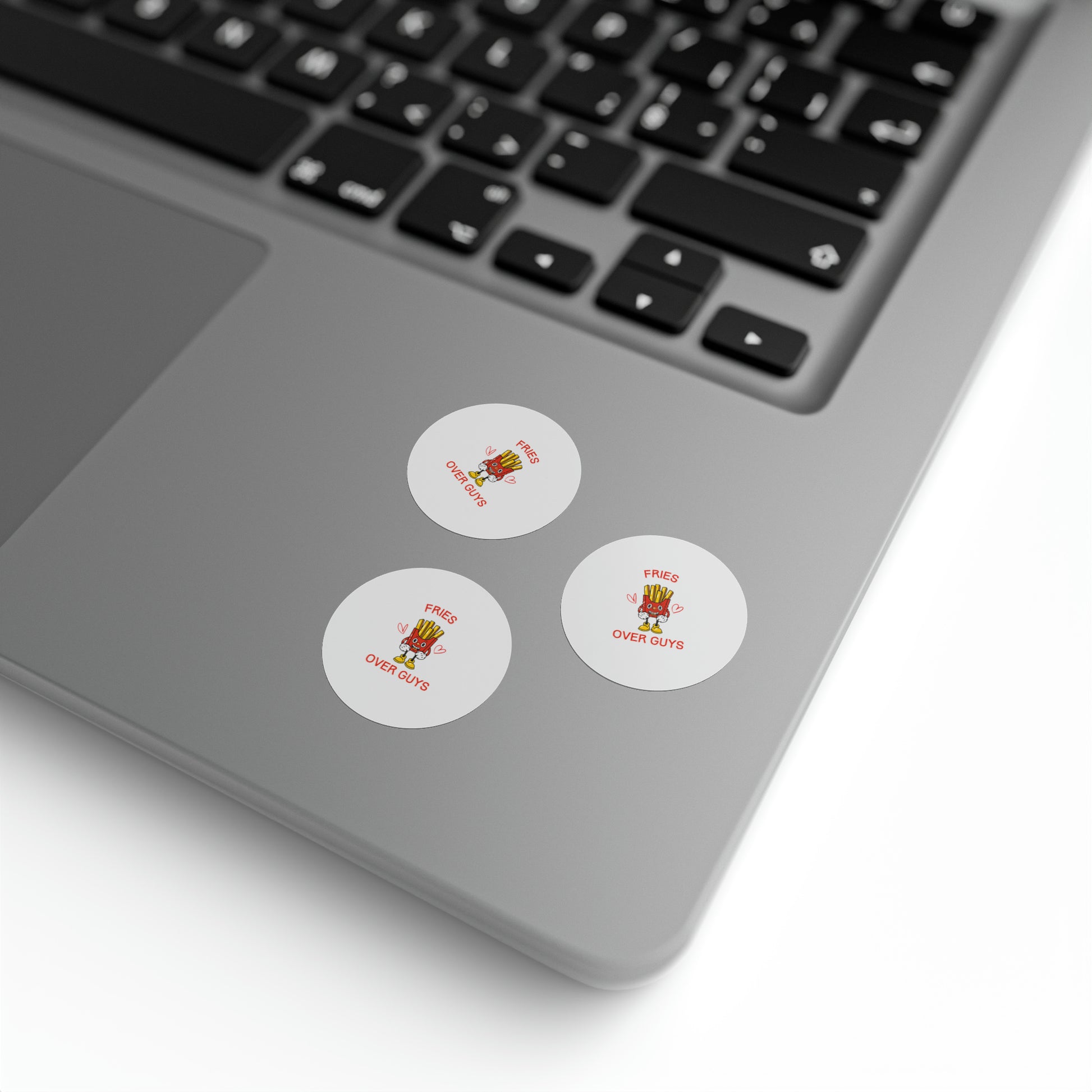 Fries over guys round stickers funny valentines day gifts stickers Anti Valentines Day Party Fries over Guys Roll of Stickers Fries over guys Galentines Day