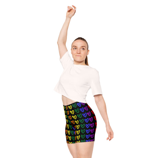 Rainbow Hearts Women's Biker Shorts LGBTQ Pride Hearts Rainbow Women's Shorts Lesbian Pride Shorts Rainbow Hearts Gay Pride Cute Shorts Pride Rainbow