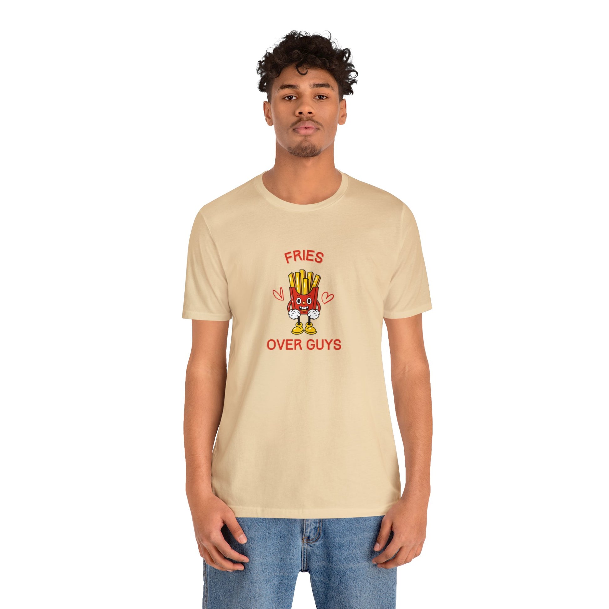 Fries over Guys T-Shirt Funny Food Tee Shirts Anti Valentines Day Apparel Fries over Guys Crewneck Tee Shirts Funny Food Shirts Anti Valentines Day Club