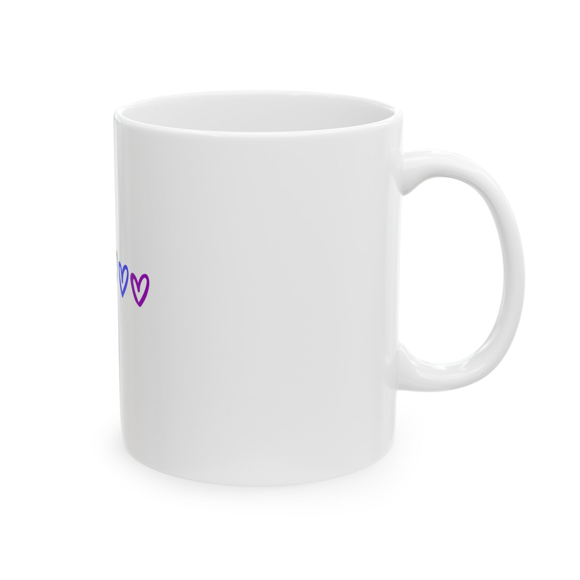 Rainbow Hearts Gay Pride Ceramic Coffee Mug LGBTQ Pride Rainbow Hearts Lesbian Pride Mug Coffee Pride Month Hearts Rainbow Coffee Mug side view 