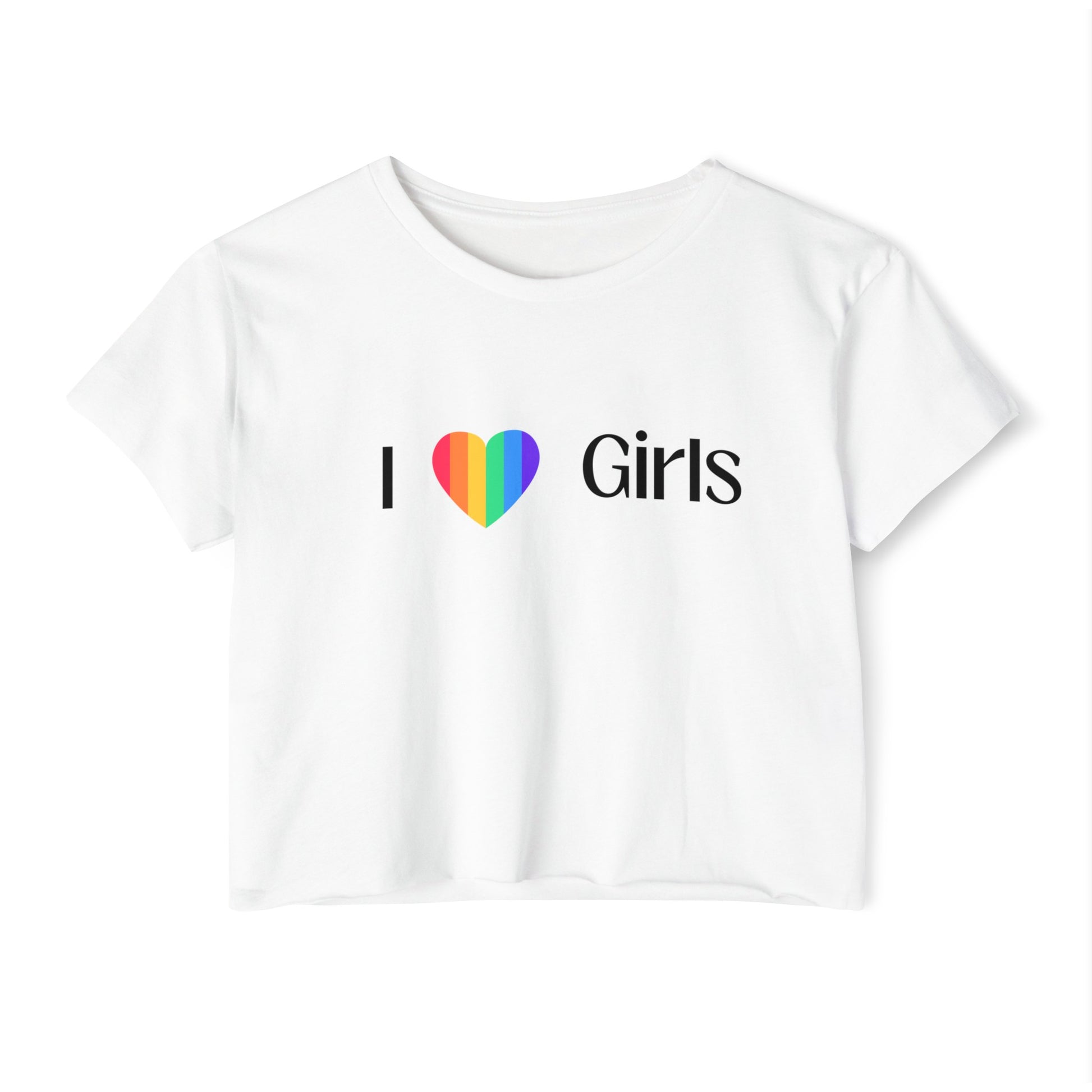 I love Girls Women's Festival Pride Crop Top LGBTQ I love girls crop top pride lesbian rainbow heart I love girls gay pride crop top