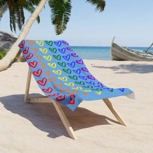 Rainbow Hearts Light Blue Beach Towel LGBTQ Pride Beach Towel Hearts Rainbow Light Blue Gay Pride Beach Towel Light Blue Rainbow Hearts