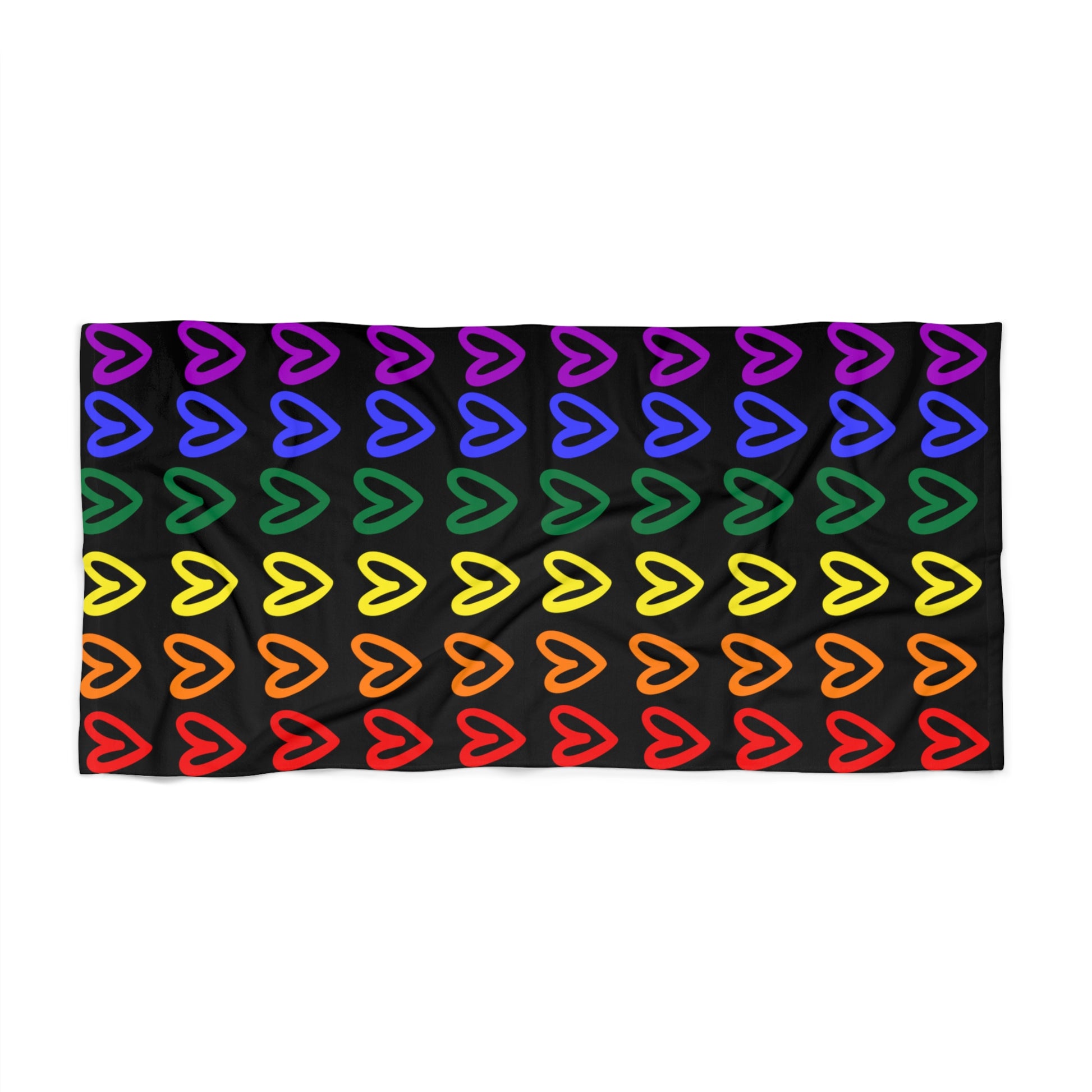 Rainbow Hearts Black Beach Towel LGBTQ Pride Beach Towel Rainbow Hearts Black Towel Beach Gay Pride Beach Rainbow Hearts Towel