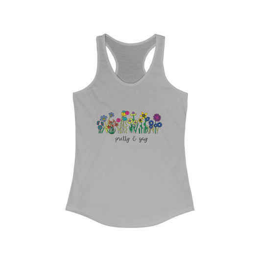 Pride Flowers gray Tank Top Pretty and Gay Floral Racerback Tank Top LGBTW Pride Month Apparel Tank Top Floral Pride Women's Tank Top