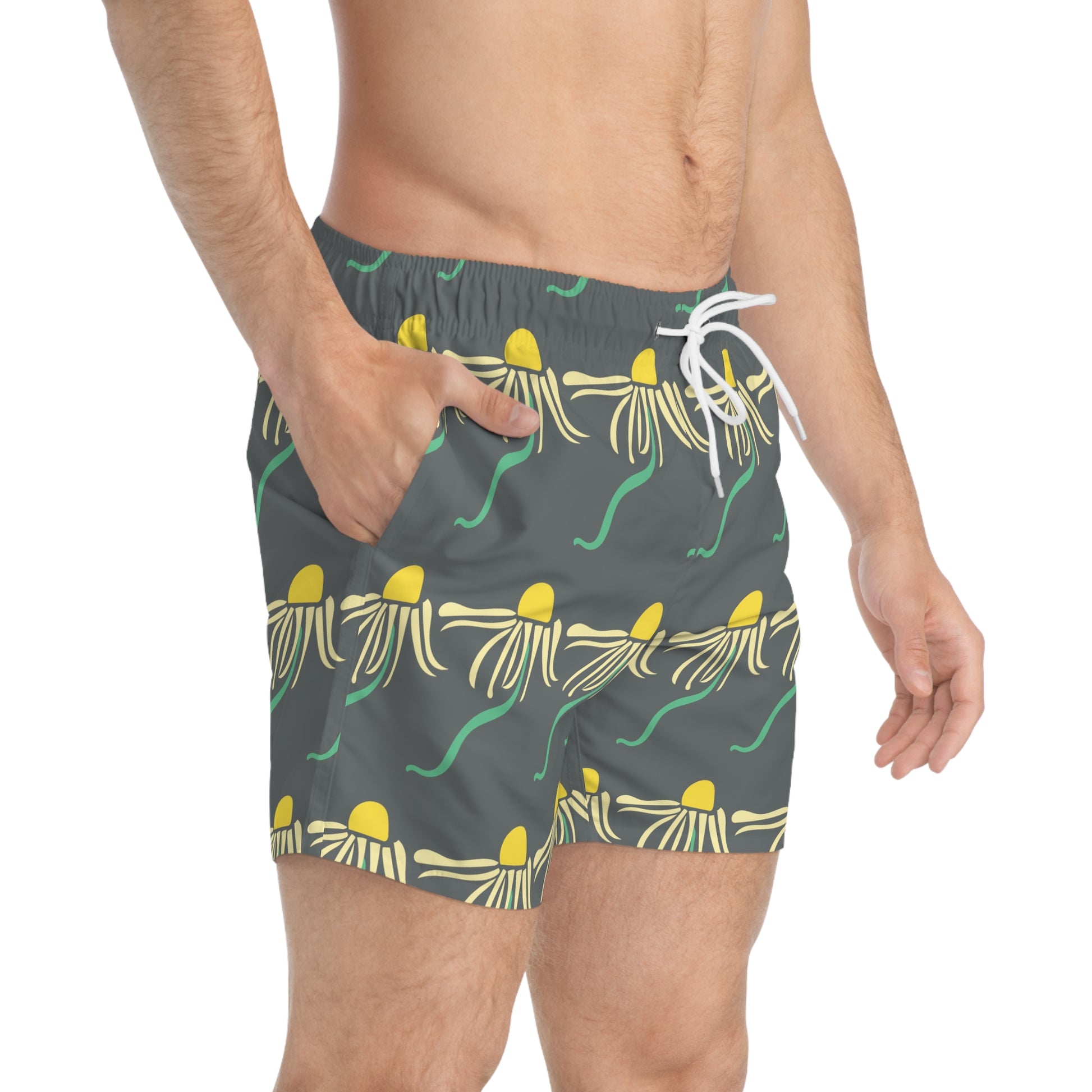 Groovy Daisy Men's Swim Trunks Gray Men's Swim Apparel Dizzy Daisy Boho Daisies Floral Swim Trunks Summer Pool Party Mens Floral Swim Trunks