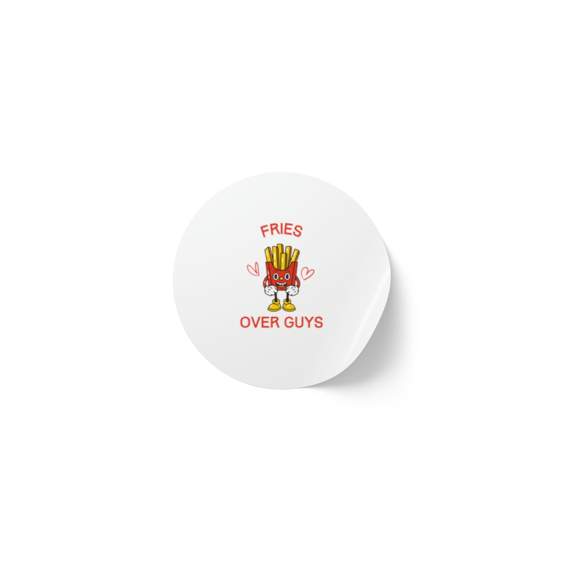 Fries over guys round stickers funny valentines day gifts stickers Anti Valentines Day Party Fries over Guys Roll of Stickers Fries over guys Galentines Day