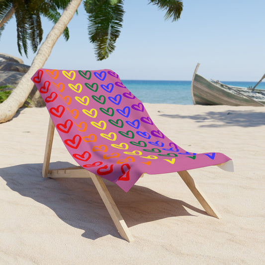 Rainbow Hearts Pink Beach Towel LGBTQ Pride Rainbow Hearts Pink Towel Gay Pride Beach Towel Pink Rainbow Hearts Beach Towel Lesbian Pride Beach towel