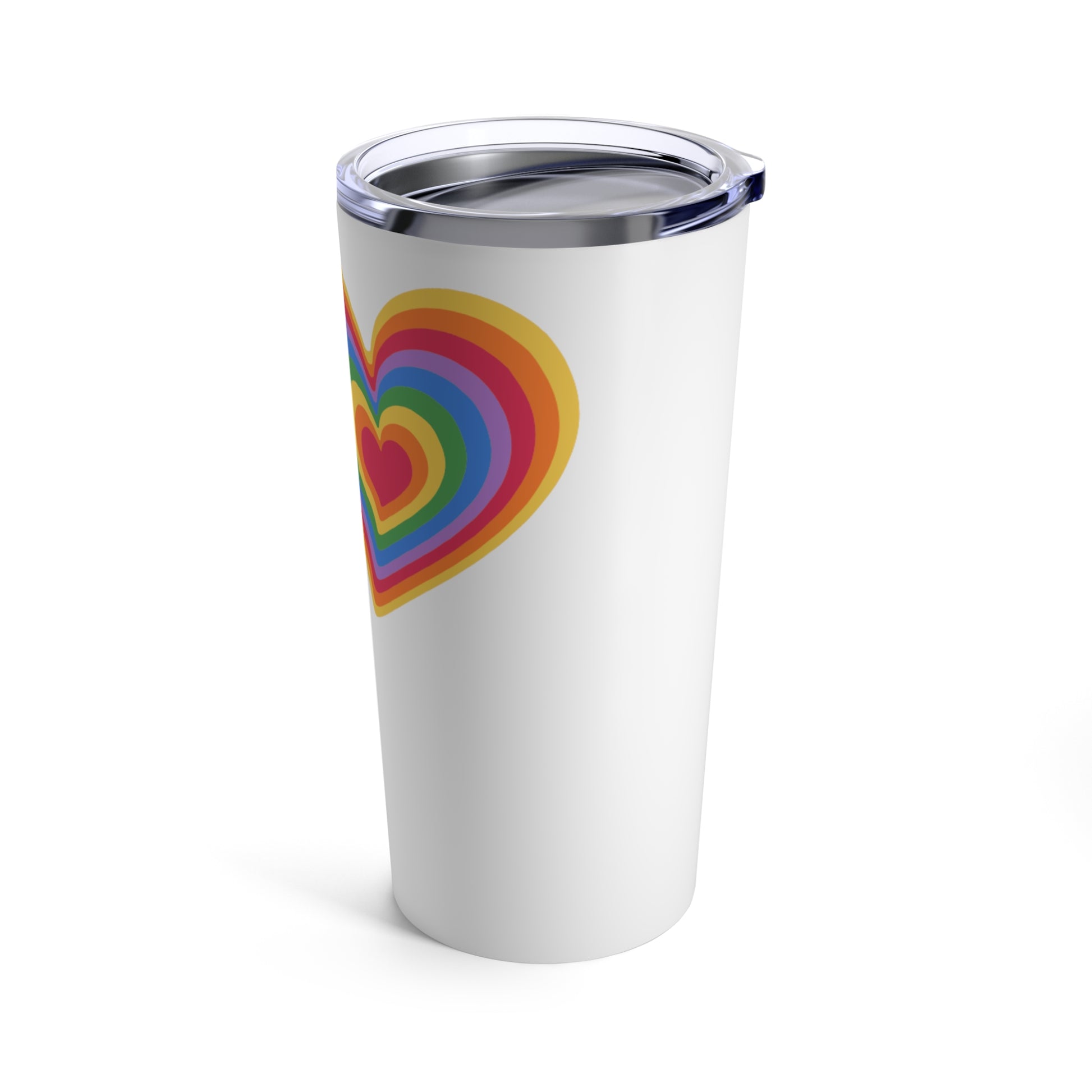 Sounds gay im in Tumbler 20oz Travel Tumbler LGBTQ Gay Pride Sounds Gay I'm In Rainbow Heart Lesbian Pride Tumbler Sounds Gay rainbow heart side view 