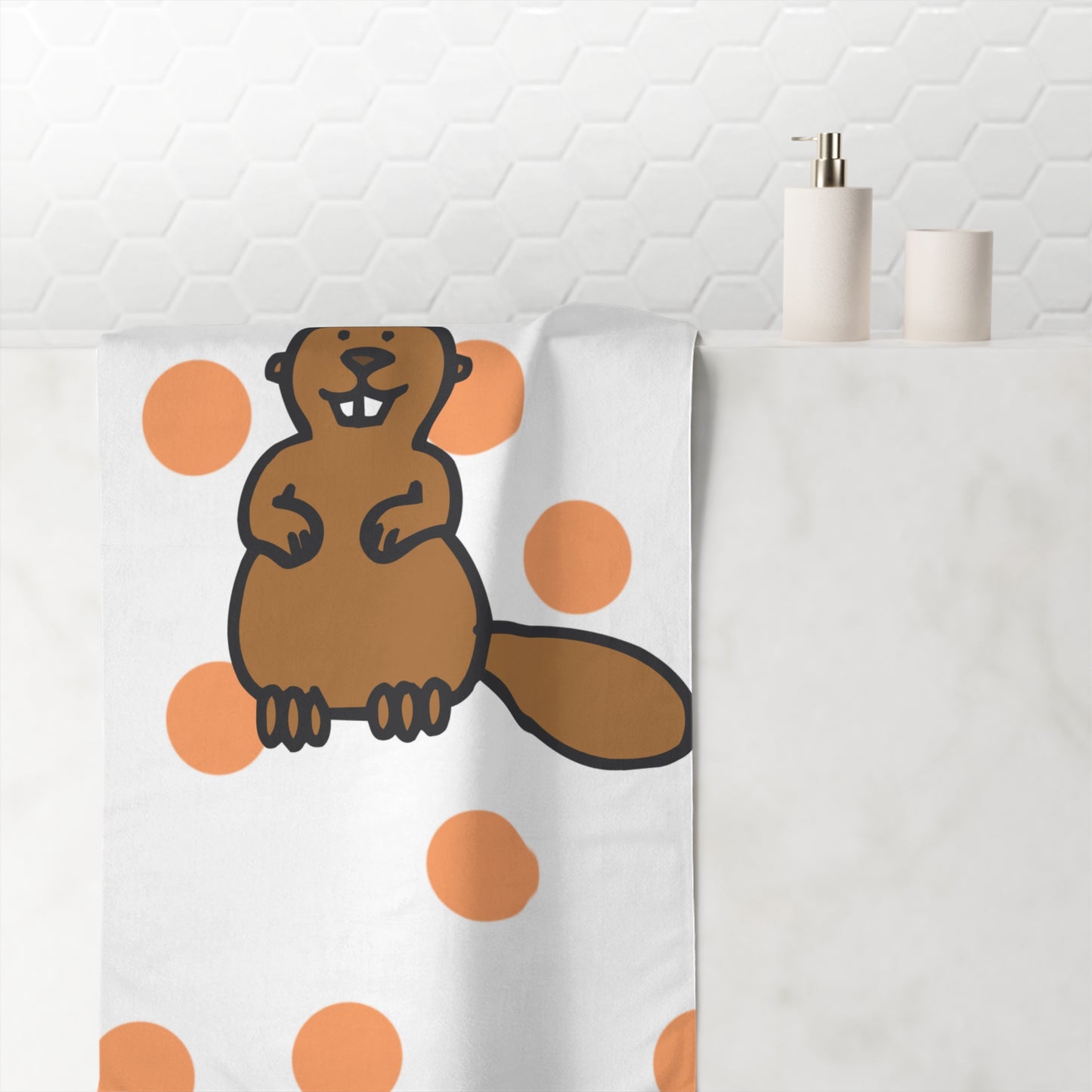Orange Polka Dot Beaver-Inspired Bath Towel