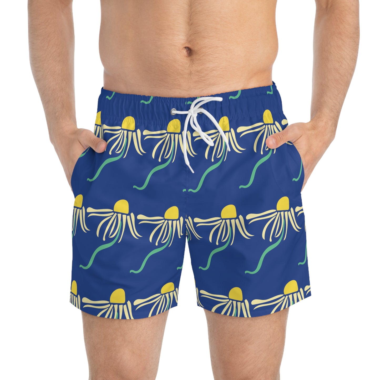 Blue White Daisy Swim Trunks Psychedelic Daisies Blue Swim Trunks Funky Men's Swim Apparel Floral Boho Swim Trunks Men