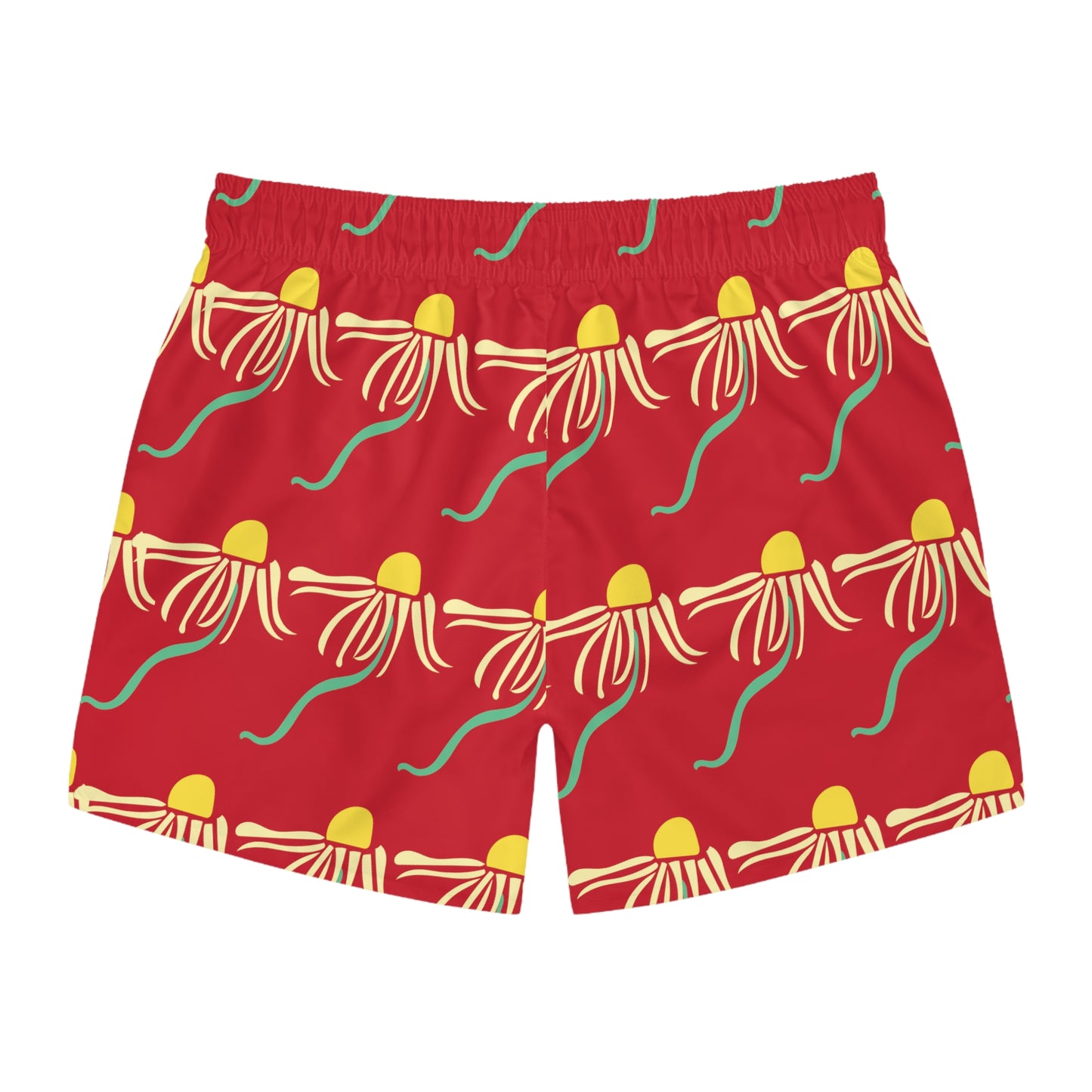 Red Dizzy Daisy Swim Trunks Cute Boho Men's Swim Apparel Western Floral Psychedelic Daisy Red Men's Swim Trunks & Apparel