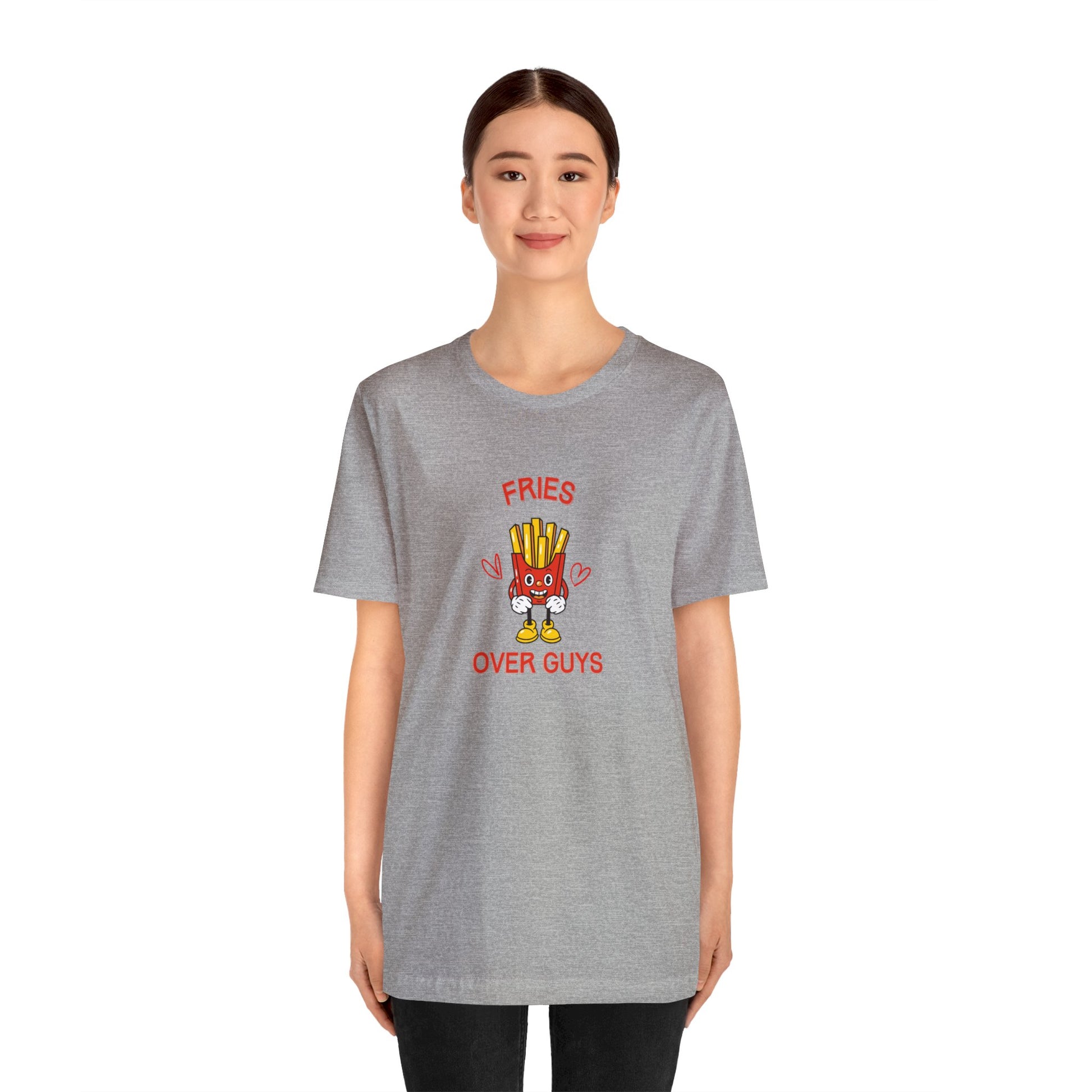 Fries over Guys T-Shirt Funny Food Tee Shirts Anti Valentines Day Apparel Fries over Guys Crewneck Tee Shirts Funny Food Shirts Anti Valentines Day Club