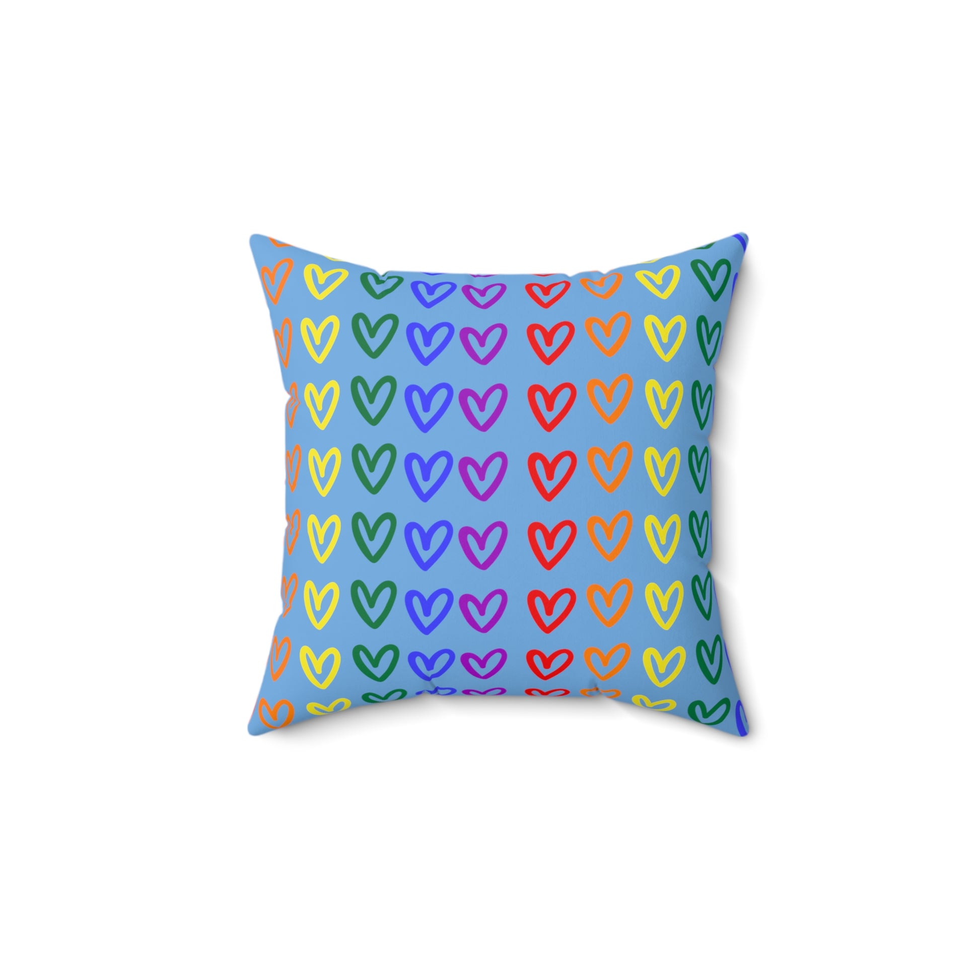Small Rainbow Hearts Light Blue Throw Pillow LGBTQ Pride Home Decor Rainbow Heart Pillow Pride Decor Throw Pillow Rainbow Hearts Light Blue