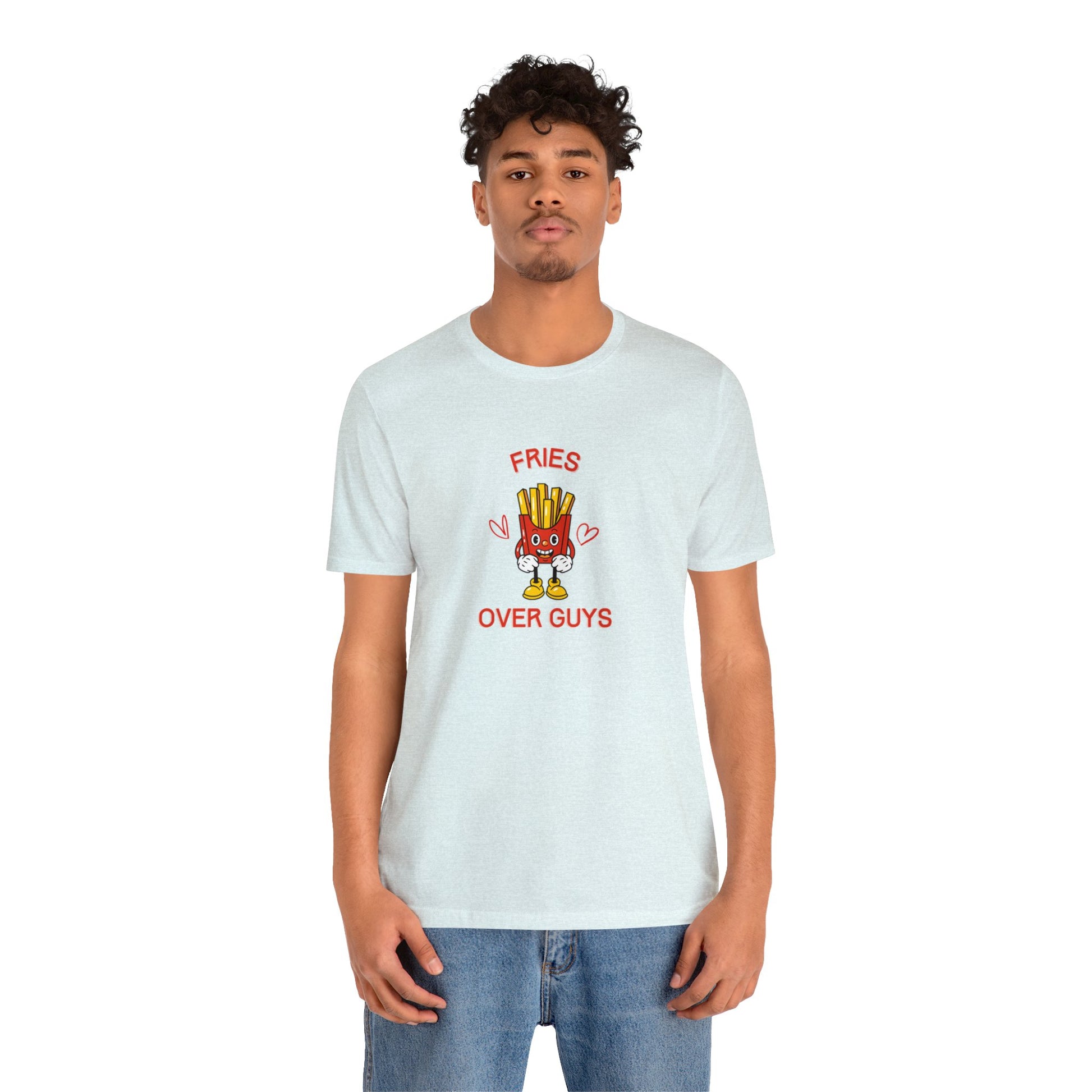 Fries over Guys T-Shirt Funny Food Tee Shirts Anti Valentines Day Apparel Fries over Guys Crewneck Tee Shirts Funny Food Shirts Anti Valentines Day Club