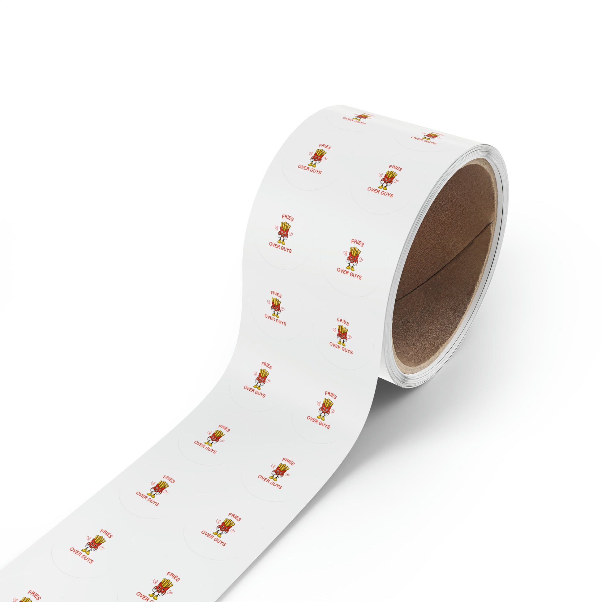 Fries over guys round stickers funny valentines day gifts stickers Anti Valentines Day Party Fries over Guys Roll of Stickers Fries over guys Galentines Day