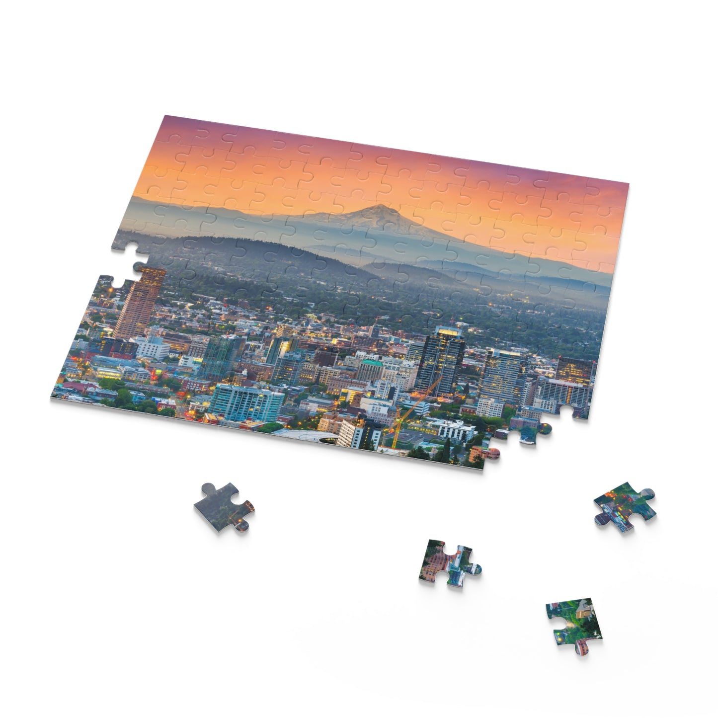 Portland Oregon Mt Hood Sunset Puzzle Mt Hood Sunset Downtown Portland Puzzle Christmas Gift Oregon Mt Hood Puzzle PNW Puzzles and Gifts