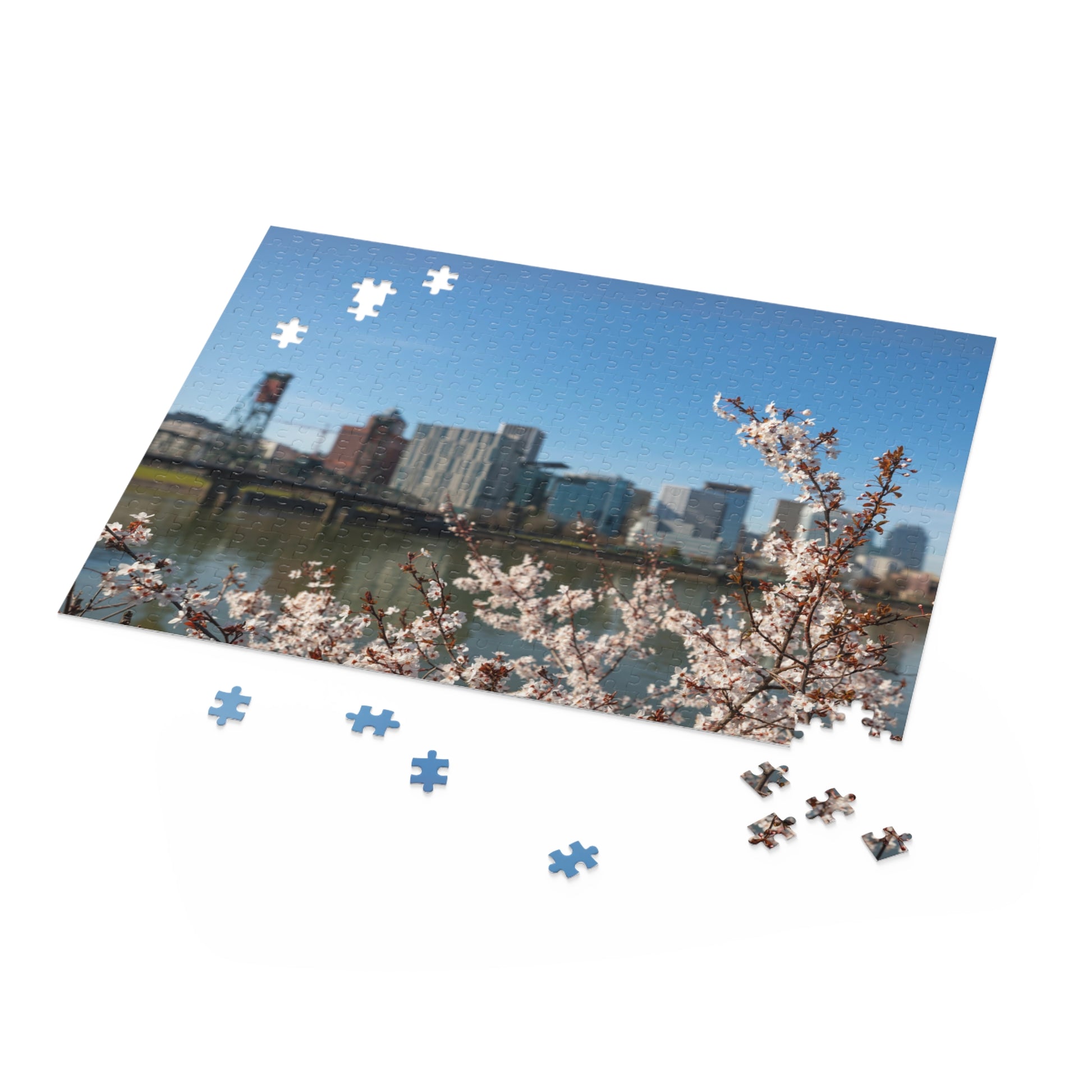 Spring Pdx cherry blossoms Puzzle 120, 252, 500-Piece, Portland Oregon Cherry Blossoms Spring Puzzle, PNW Spring Cherry Blossoms Puzzle PDX