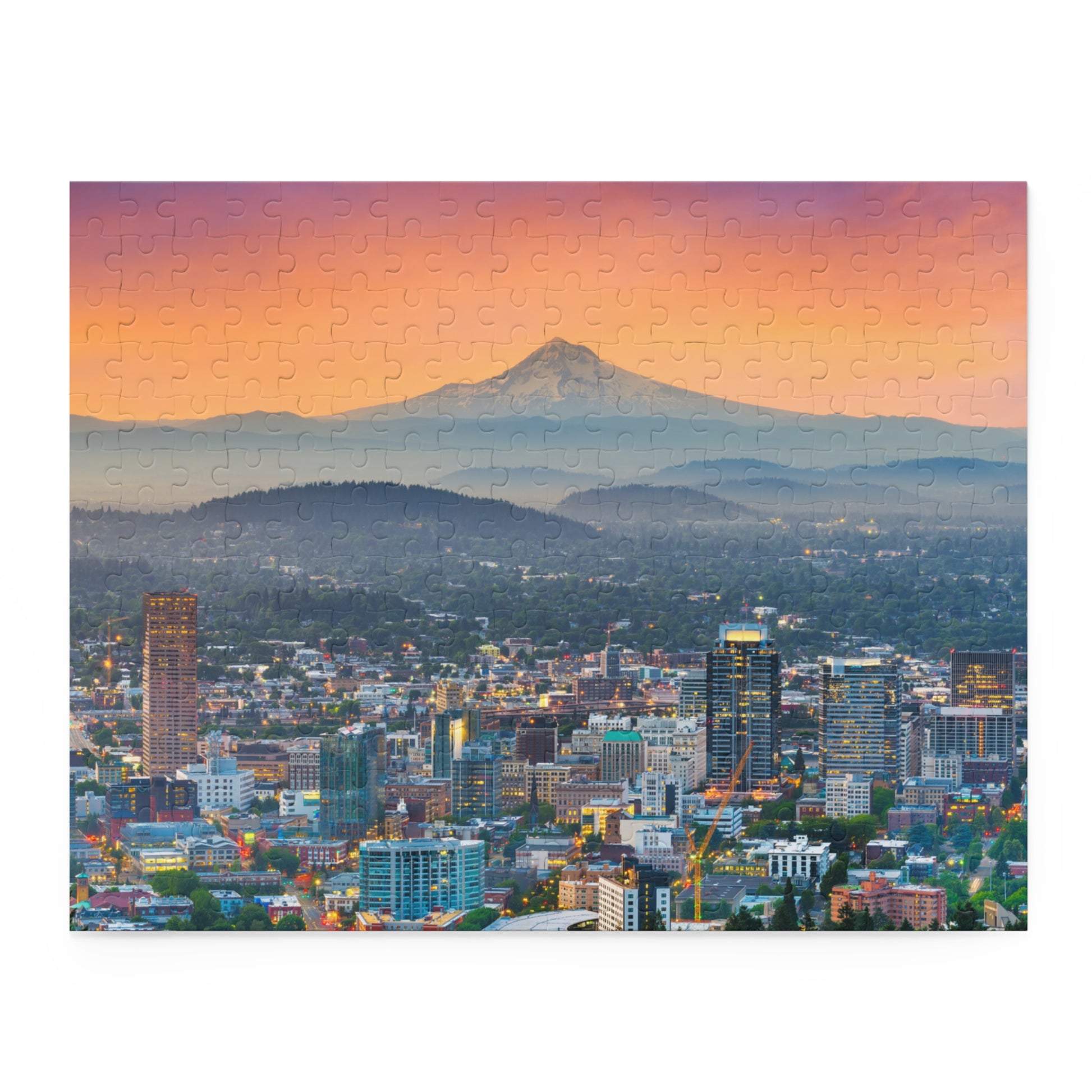 Portland Oregon Mt Hood Sunset Puzzle Mt Hood Sunset Downtown Portland Puzzle Christmas Gift Oregon Mt Hood Puzzle PNW Puzzles and Gifts