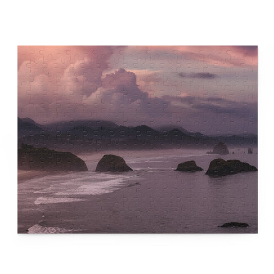 Oregon Coast Puzzle (120, 252, 500-Piece), PNW Coast Purple Night Stormy Puzzle, Pacific Northwest Puzzles Oregon Coast Ocean Night